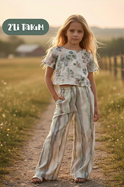 Hilal Akıncı Kids Floral Pattern Blouse Tie Dye Patterned Comfortable Pants Set