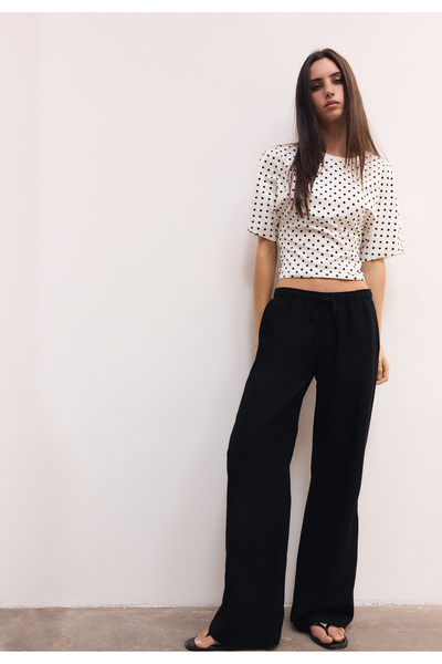Stradivarius Linen blend drawstring trousers