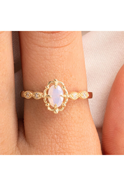 FasekGold Gümüş Yüzük - Pembe Kuvars Taşlı Gelin Başı Tektaş 925 Ayar Gümüş E...