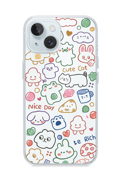3GEN CASE iPhone 13/iPhone 14 Uyumlu Sevimli Kediler Desenli Şeffaf Silikon K...
