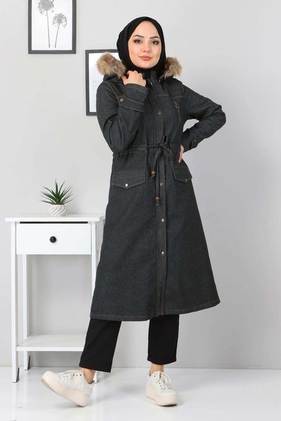 Missvalle Zipper Detailed Denim Coat Smoked 9735