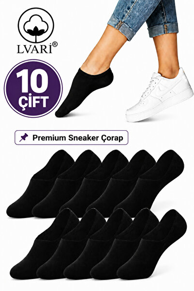 Lvari 10 Çift Unisex Pamuklu Siyah Görünmez Sneaker Patik Çorap Nem Emici Gün...