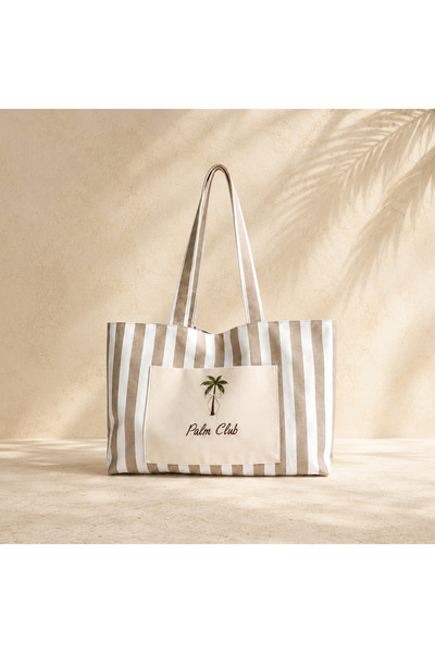LİONYA DESİGN Palm Club – Nakışlı Resort Tote Bag | Sıvı İtici Özellikli Çanta