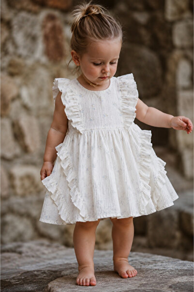 WONDRESS BABY Mavi Çiçek Desenli Fırfırlı Elbise