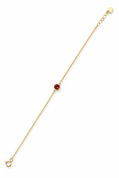 KAIROS JEWELRY 14 Ayar Altın Doğal Garnet Tektaş Zincir Bileklik