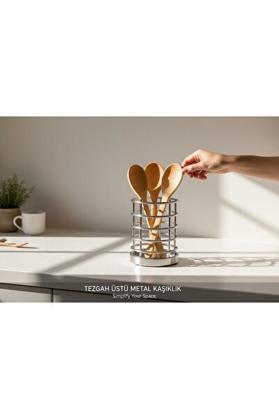 ALSİ HOME Tezgah Üstü Metal Kaşıklık Sunumluk