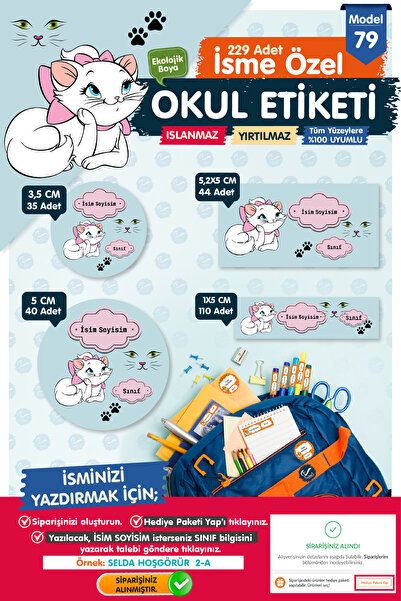 t tuğset etiket Okul Etiketi Kalem Defter Etiketi Özel Isim Yazılabilen Etike...