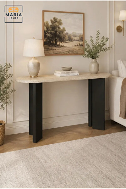 MARIA HOMES Modern Marble Top Console Table with Wooden Base for Entryway, Ha...