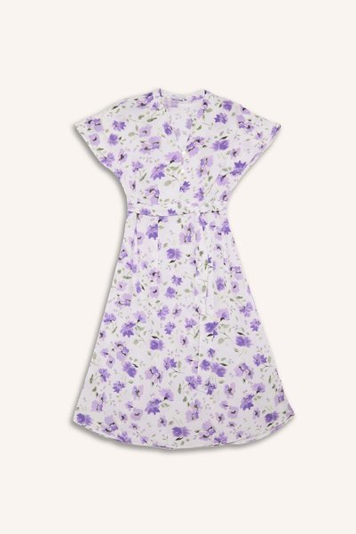 DeFacto Rochie midi cu mâneci liliac, decolteu rotund, în formă de A, cu imprimeu floral H3363AX26SM