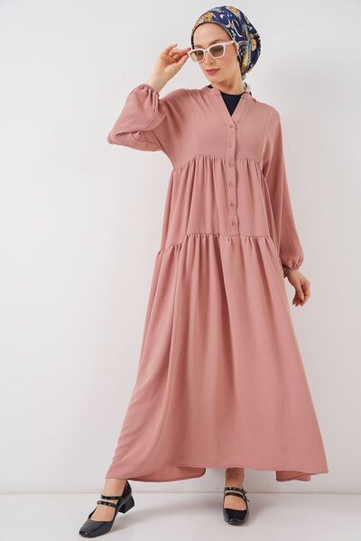 Hiccup Bdart V-Neck Buttoned Relaxed Fit Maxi Dress