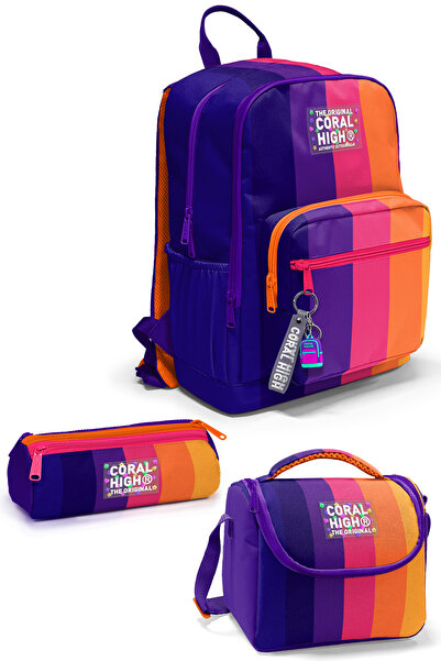 Coral High طقم حقائب مدرسية مخططة ملونة مكونة من 3 قطع SET0123674