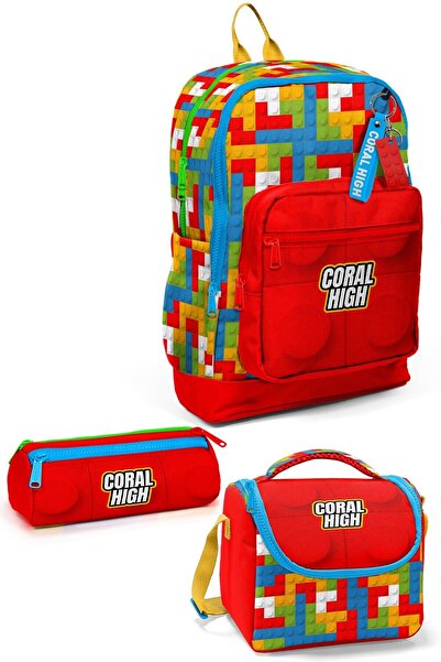 Coral High Kids Renkli Blok Desenli 3 lü Okul Çanta Seti SET0123775
