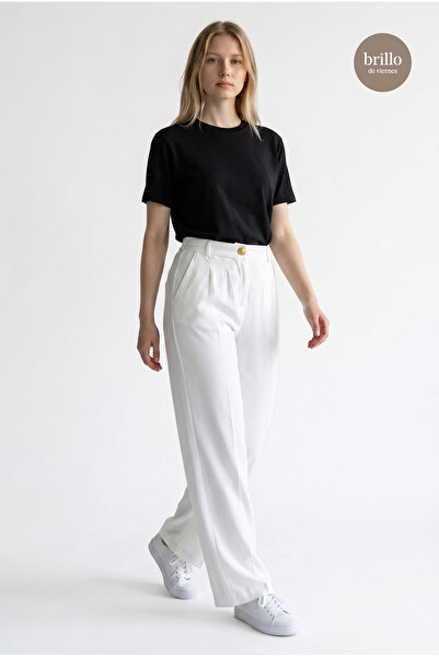 Fast Perry High Waist Elastic Wide Leg Palazzo Woven Women's Trousers