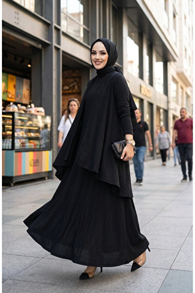 sefamerve Sukienka-kamizelka plus size, podwójny zestaw 6370-01, czarna