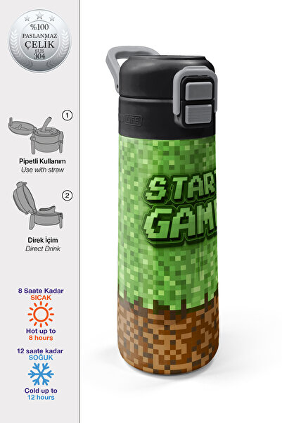 Coral High Kids High Craft Desenli Pipetli ve Direkt İçim Çelik Termos 500 ml...