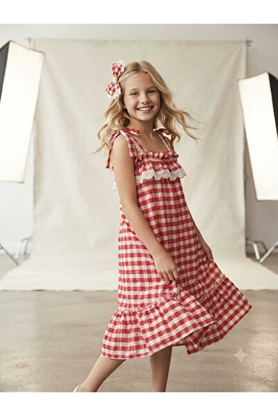 Hilal Akıncı Kids Rochie lungă țesătă Gingham pentru fete