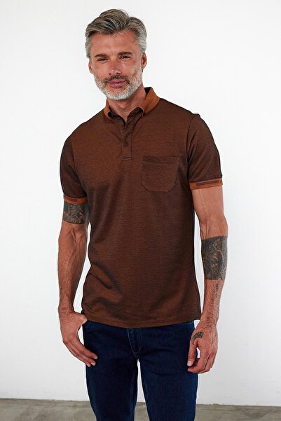 ENQUE Brick Color Men's Polo Collar Pocket T-Shirt