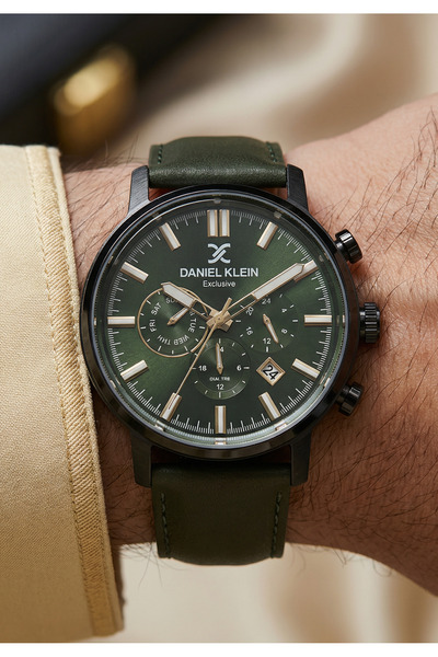 Daniel Klein Exclusive Dark Green Leather Watch for Men DK.1.14229-5