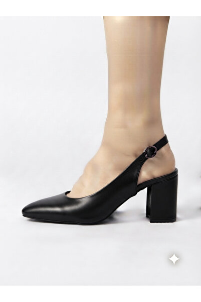 NZN Genuine Leather Black 6 cm Heeled Pointed Toe Classic Shoes