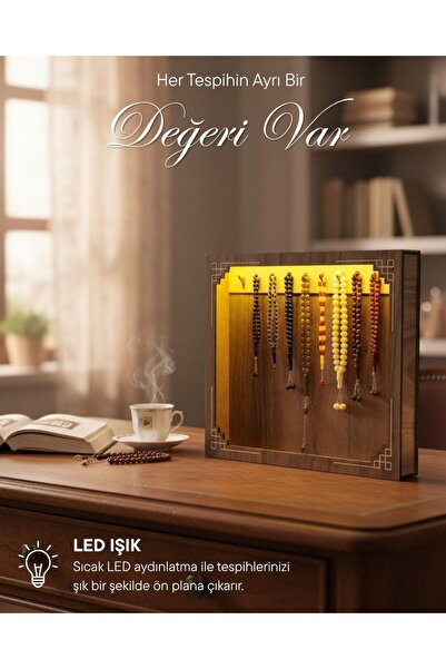 Grafiza Ahşap Led Işıklı Tespih Standı - 10 askılı - 40 x 35 cm - Sonomo