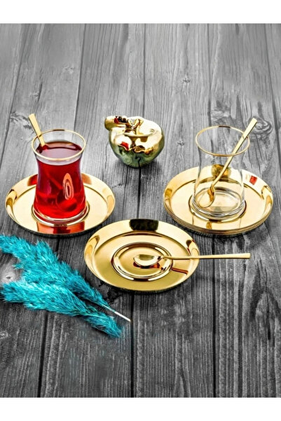 SEVA ÇELİK الفولاذ المقاوم للصدأ الذهب جولة 6 قطع أطباق الشاي كوستر