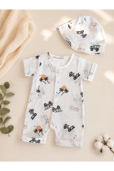 pufien Yazlık Bebek Barbatöz Tulum Safari Desenli 0-9 Ay