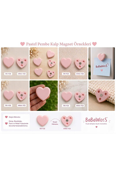 BaBaWoSs 10'lu Kalpli Magnet Seti – PASTEL PEMBE Fotoğraf ve Not Tutucu, Buzd...