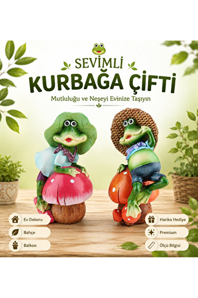 ELSELİFE Sevimli Mutlu Kurbağa Çift Figür Dekoratif Bahçe Heykeli Masaüstü Bi...