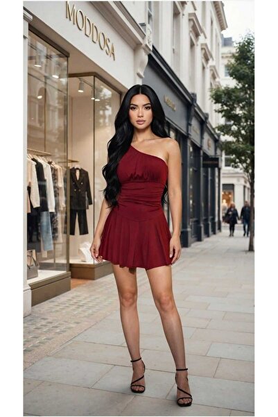 moddosa fashion Rochie mini de damă cu un singur umăr și pantaloni scurți cu ...