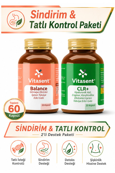 VİTASENT 2'li Sindirim & Tatlı Kontrol Paketi – CLR+ Hyaluronik Asit + Balance