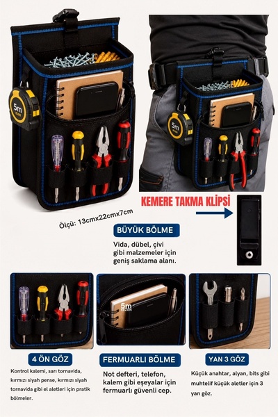 Satış Diyarı Bel Tipi Alet Çantası Hırdavat Çantası Çivi Vida Dübel Kesesi Ço...