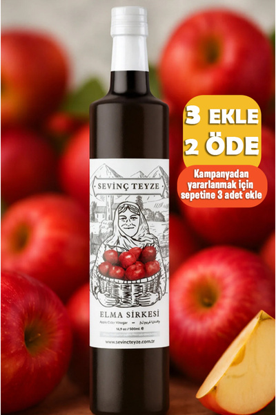Sevinç Teyze Elma Sirkesi 500ml - Doğal Fermantasyon, Katkısız, Çiğ İçimlik, ...