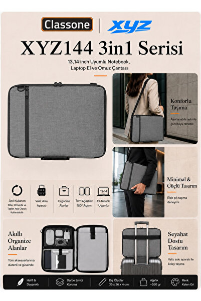 Classone Xyz 3in1 Series Xyz144 13,14 Inch Compatible Tablet, Laptop Hand and...