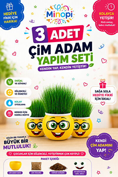 Minopi 3 Kutu Emoji Çim Adam Yapım Seti Okul Eğitici Deney Seti Çim Adam Seti