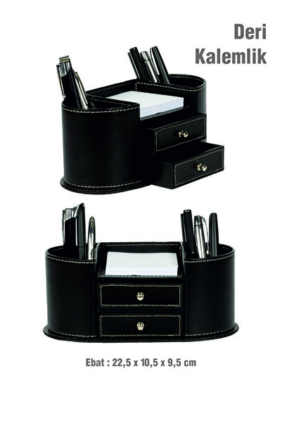MMA DİJİTAL MAĞAZACILIK Desktop Leather Pen Holder with Drawer, Business Card...