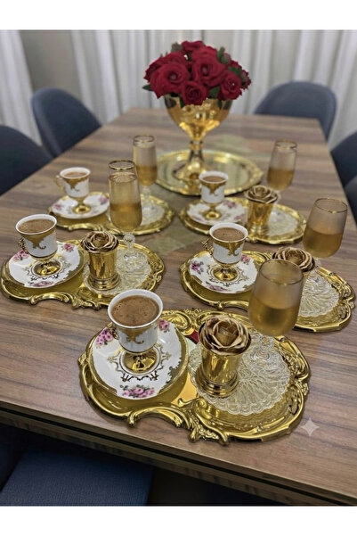 Elzemm store ÇELİK GOLD RENK 6 ADET ARTNOVA MODEL DANTEL SUNUM TEPSİSİ