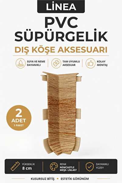 AGK Linela Pvc Süpürgelik Newcastle Meşe LNL407 İç Köşe Aksesuarı (1 Paket - ...