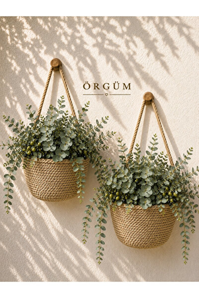 ÖRGÜM Sepet Dekoratif 2'Li Mini Yapay Çiçek Sepeti 12x10 cm ASMA APARATLARI V...