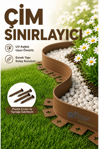MGF PLAST MGF 5 Metre Kahverengi Esnek Plastik Çim Sınırlayıcı | Peyzaj Bordü...