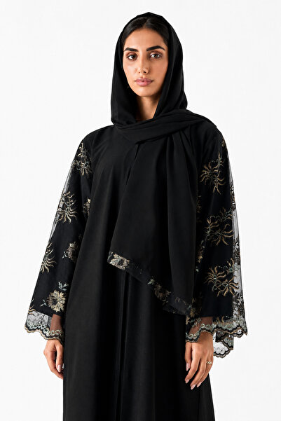 Azria Fashion عباءة سوداء مزينة بالدانتيل