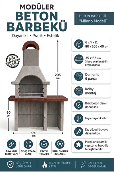 topuzoğlu Servis Tezgahlı Beton Barbekü 80 Lik