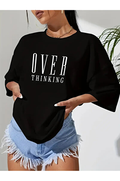 Pink Sky Unisex over Thinking Printed Crew Neck Oversize T-Shirt