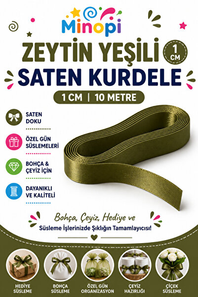 Minopi Panglică din satin verde măsline 1 cm 10 metri, panglică de decorare p...