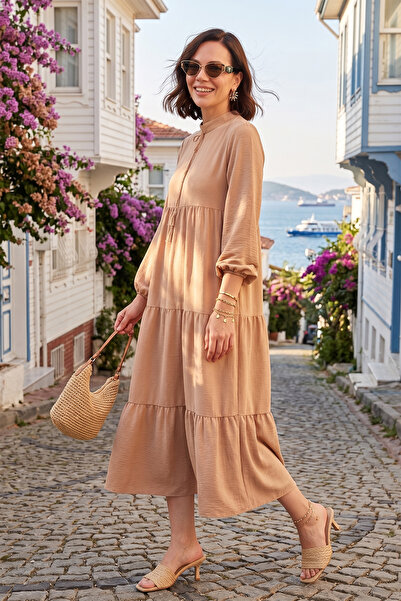 Lela Modest Regular Fit Dik Yaka Uzun Elbise ELBİSE 611EL545