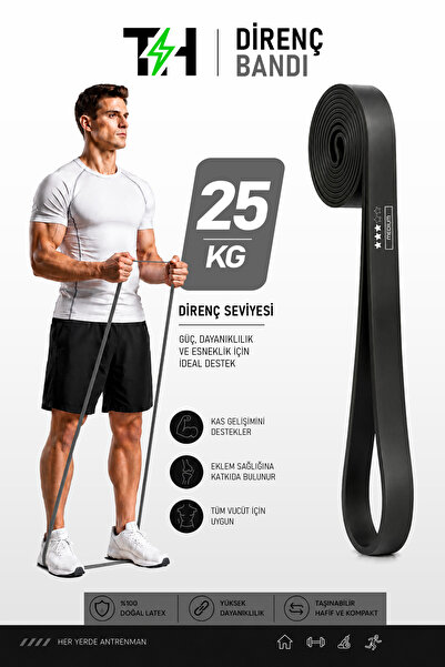 Thundara 25KG Direnç Bandı Gym Barfiks Lastiği Antrenman Kas Geliştirme Bandı...