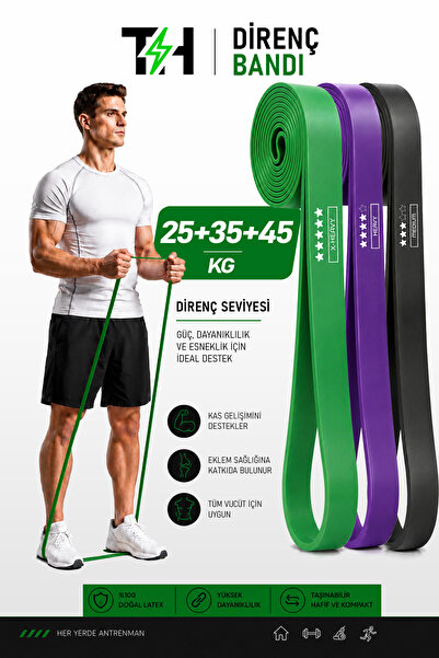 Thundara 3'lü SET 25 + 35 + 45 KG Direnç Bandı Gym Barfiks Lastiği Antrenman ...