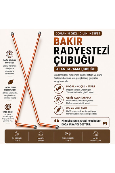 hb natural Radyestezi çubuğu, su arama çubuğu, bakır çubuk (radyastezi çubuğu...
