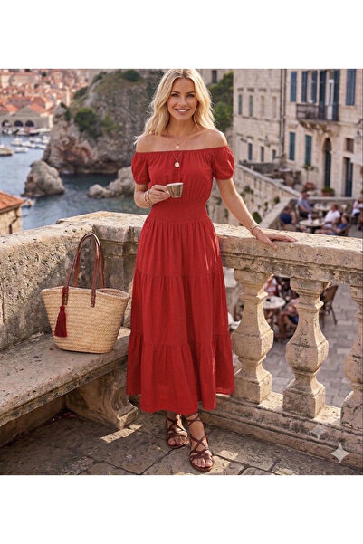 tülaybutik Women's Summer Tiril Tiril Long Full Stretchy Dress