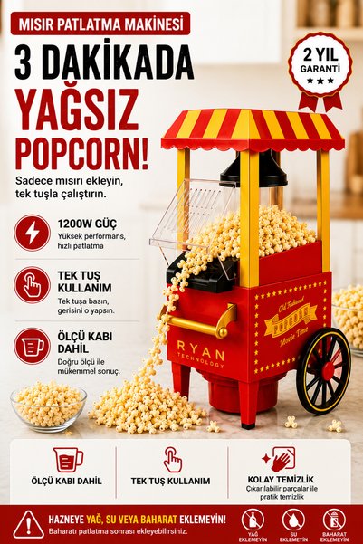Ryan Popcorn Maker Oil-Free Home-Type Popcorn Machine Nostalgic Retro Design