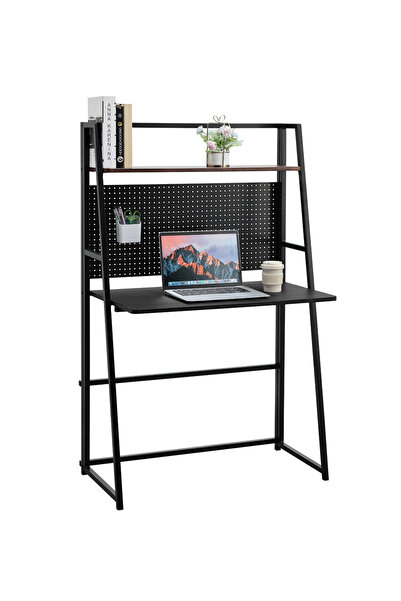 Lawazim Folding Table 85x42x138cm - 2 Tier Desk with Shelf Pegboard and Iron ...